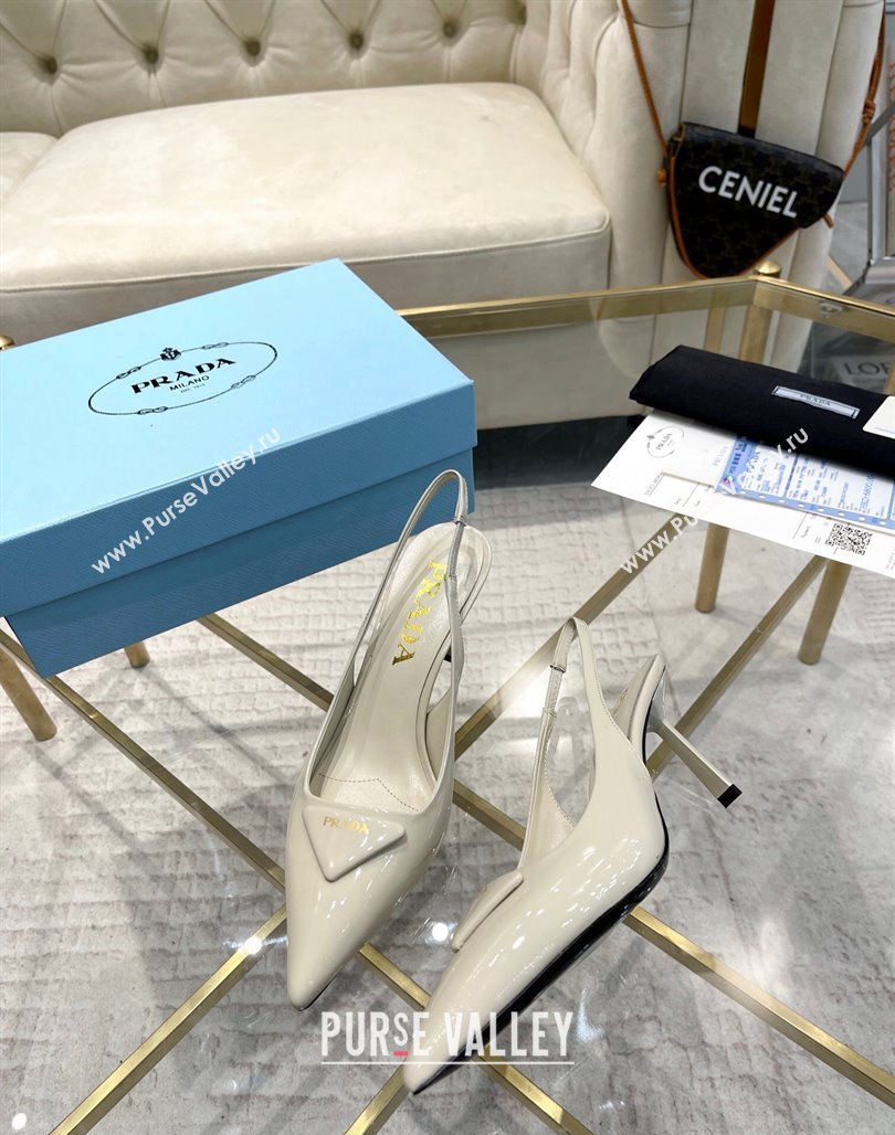 Prada Patent leather slingback pumps 7.5cm White 2024 0228 (MD-240228075)