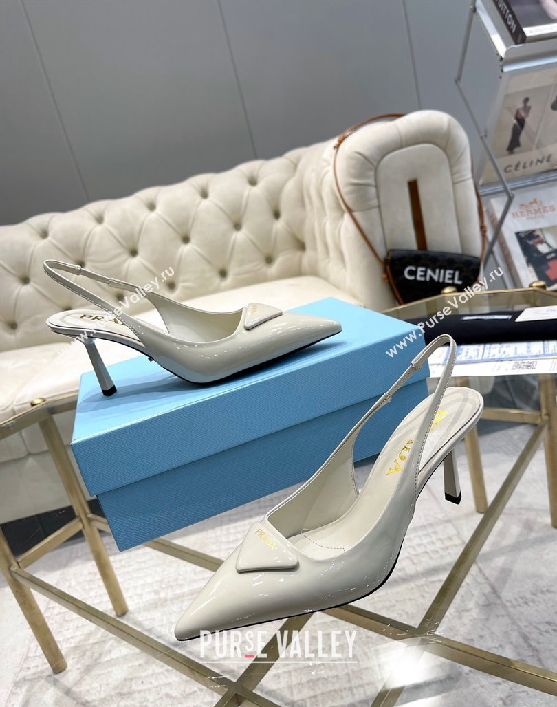 Prada Patent leather slingback pumps 7.5cm White 2024 0228 (MD-240228075)