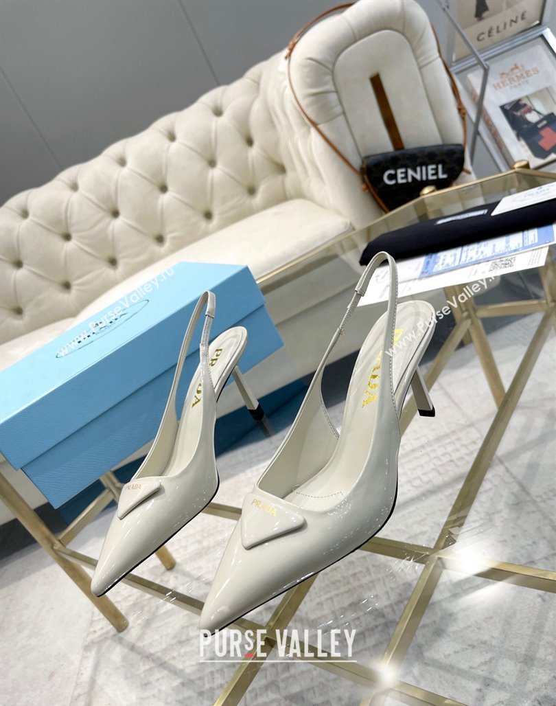 Prada Patent leather slingback pumps 7.5cm White 2024 0228 (MD-240228075)