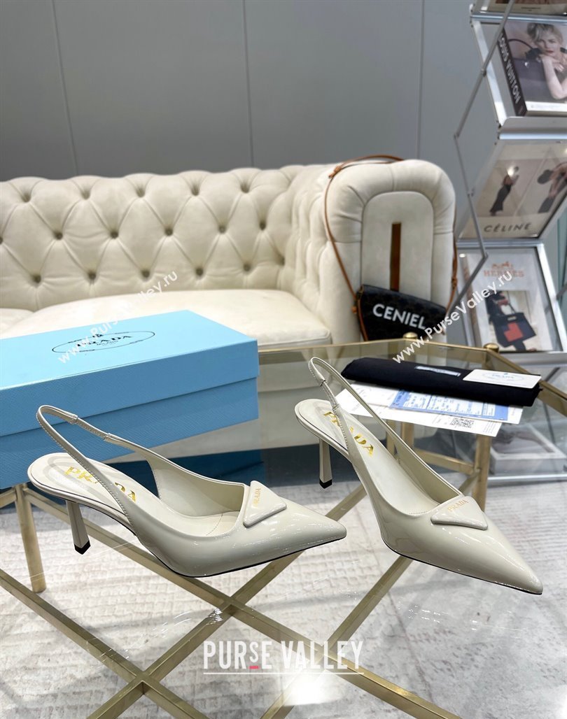 Prada Patent leather slingback pumps 7.5cm White 2024 0228 (MD-240228075)