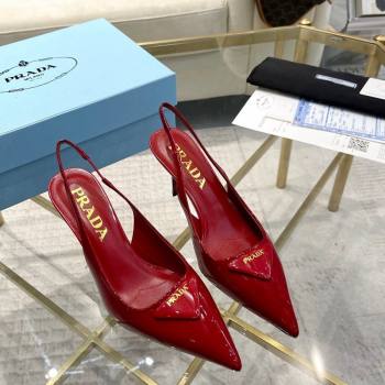 Prada Patent leather slingback pumps 7.5cm Red 2024 0228 (MD-240228076)