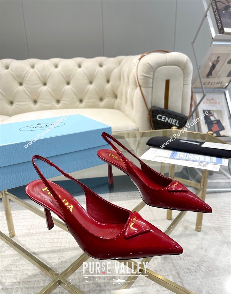 Prada Patent leather slingback pumps 7.5cm Red 2024 0228 (MD-240228076)