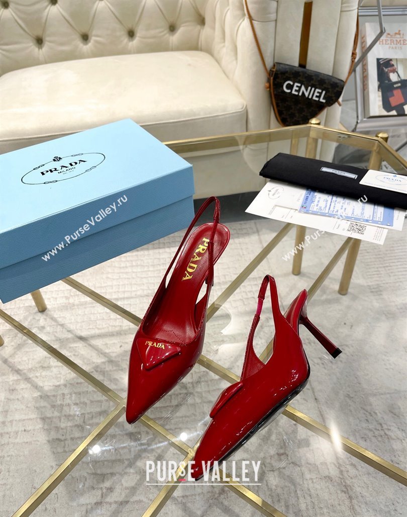 Prada Patent leather slingback pumps 7.5cm Red 2024 0228 (MD-240228076)