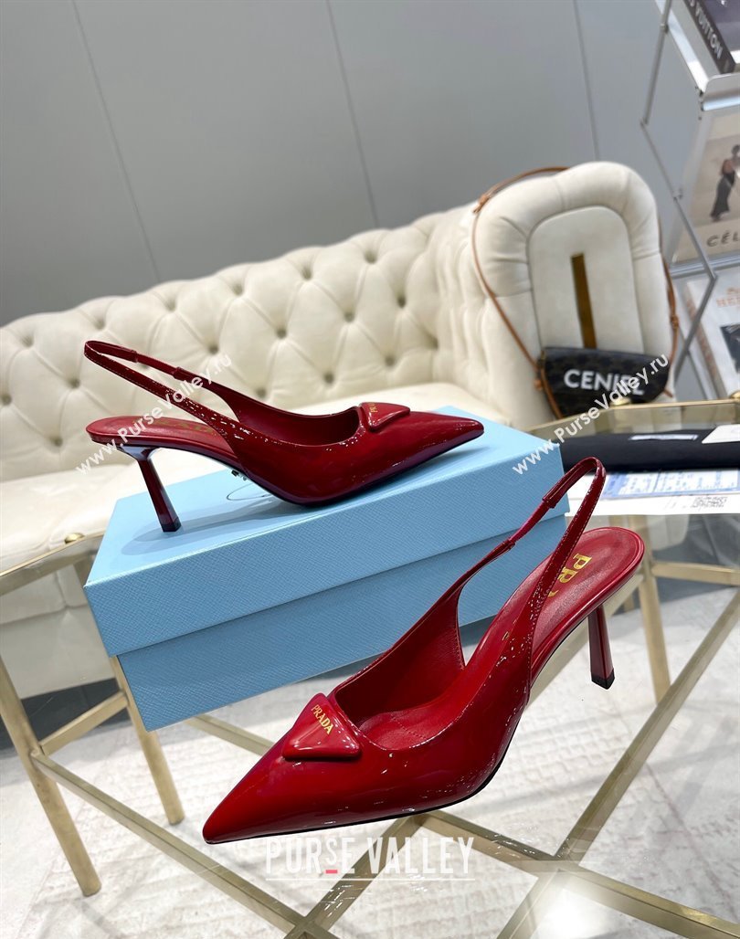 Prada Patent leather slingback pumps 7.5cm Red 2024 0228 (MD-240228076)