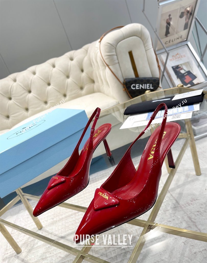 Prada Patent leather slingback pumps 7.5cm Red 2024 0228 (MD-240228076)