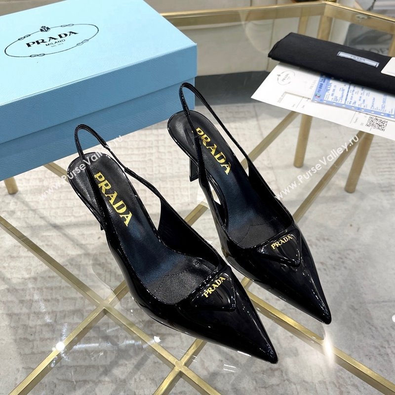 Prada Patent leather slingback pumps 7.5cm Black 2024 0228 (MD-240228077)