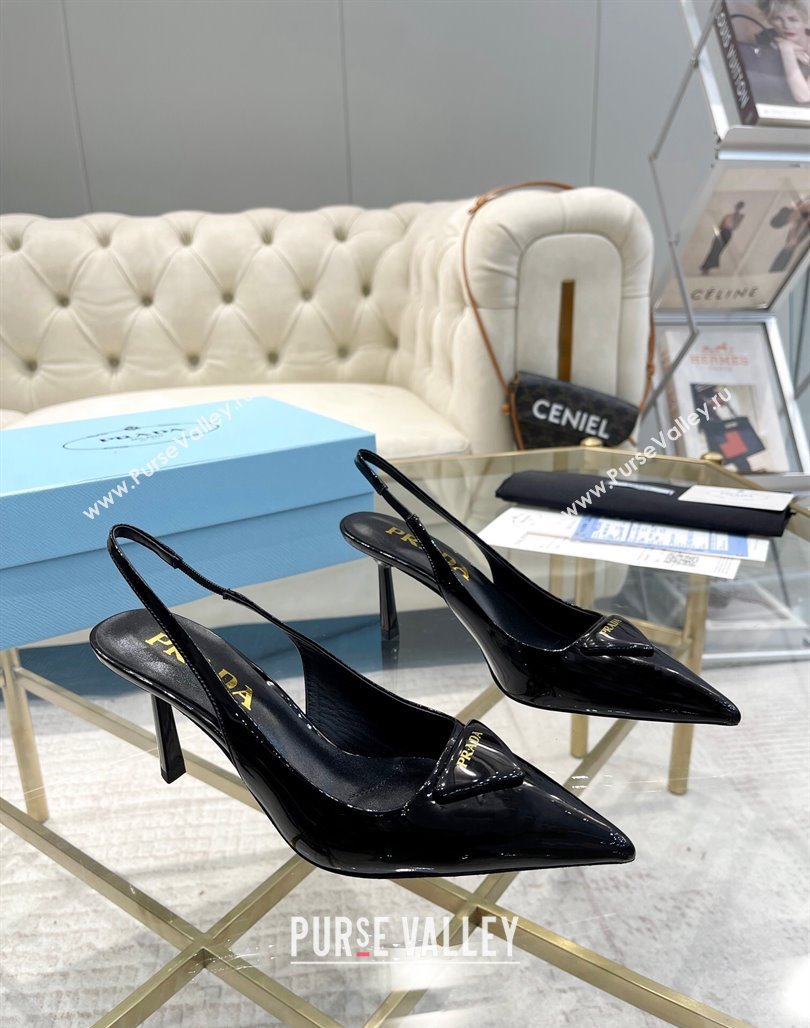 Prada Patent leather slingback pumps 7.5cm Black 2024 0228 (MD-240228077)