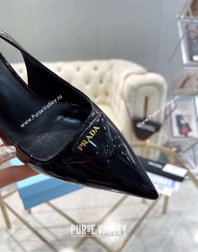 Prada Patent leather slingback pumps 7.5cm Black 2024 0228 (MD-240228077)