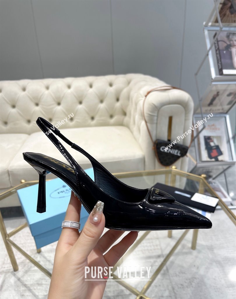 Prada Patent leather slingback pumps 7.5cm Black 2024 0228 (MD-240228077)