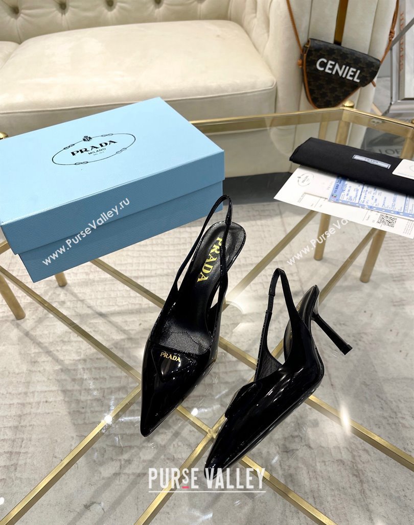 Prada Patent leather slingback pumps 7.5cm Black 2024 0228 (MD-240228077)