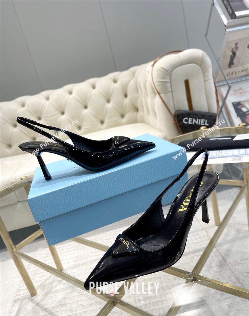 Prada Patent leather slingback pumps 7.5cm Black 2024 0228 (MD-240228077)