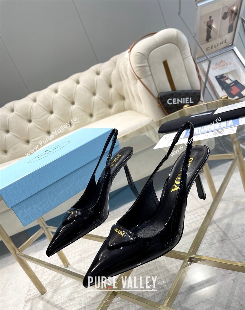 Prada Patent leather slingback pumps 7.5cm Black 2024 0228 (MD-240228077)