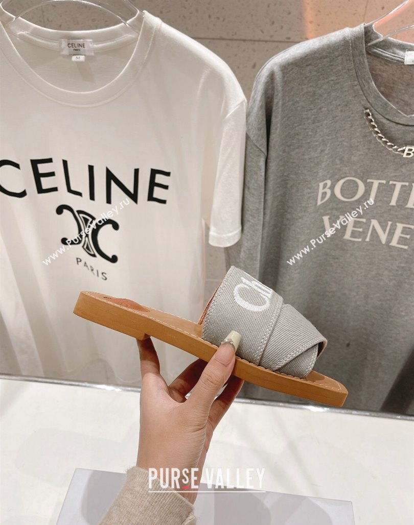 Chloe Woody Flat Slide Sandals with Embroidered Strap Denim Grey 2 2024 (MD-240227123)