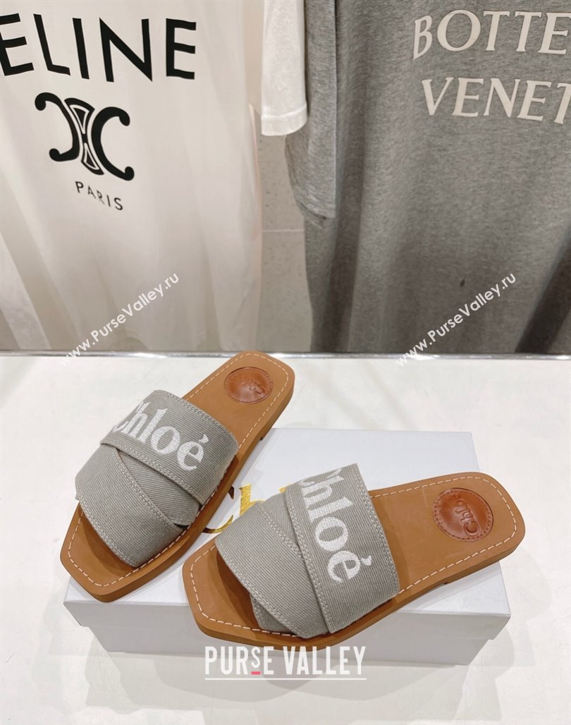 Chloe Woody Flat Slide Sandals with Embroidered Strap Denim Grey 2 2024 (MD-240227123)