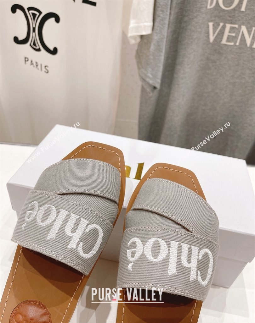Chloe Woody Flat Slide Sandals with Embroidered Strap Denim Grey 2 2024 (MD-240227123)