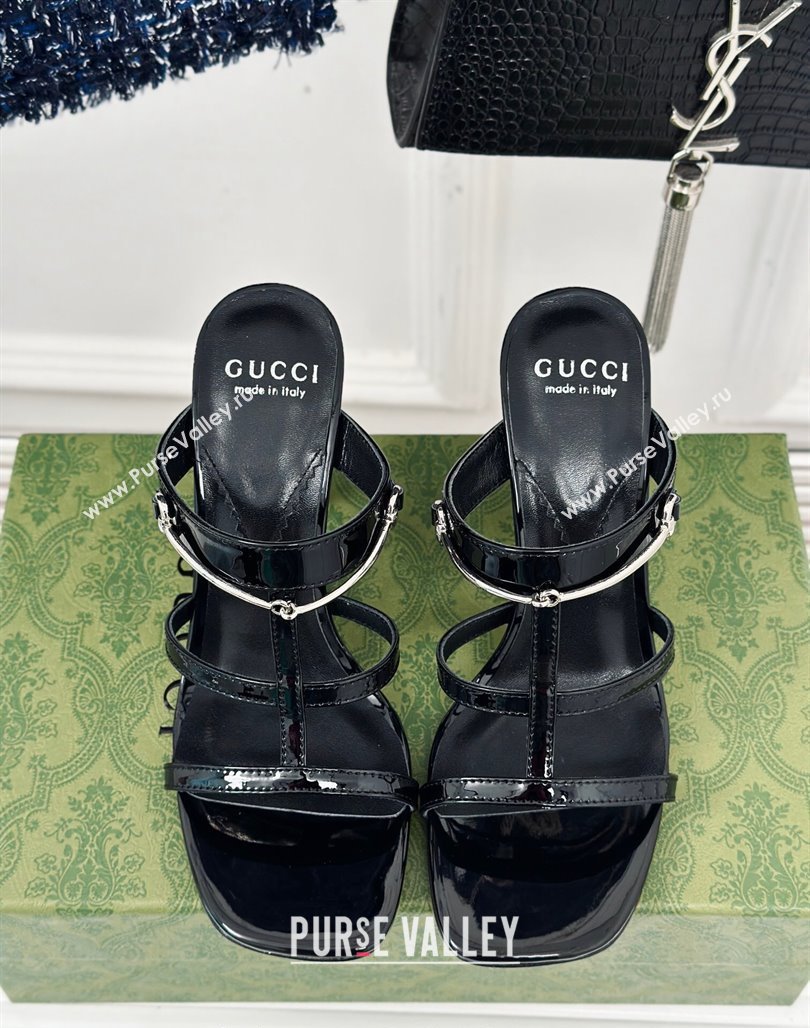 Gucci Slim Horsebit Leather Heel Slide Sandals 9.5cm Black 2024 (MD-240228011)