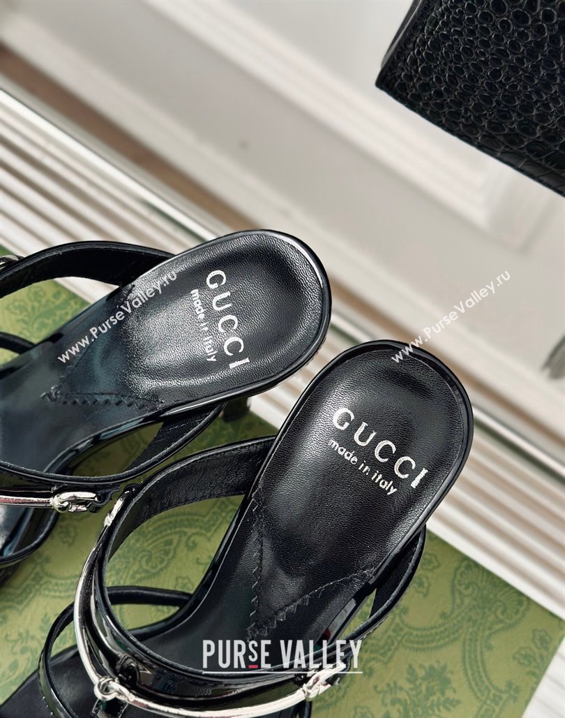 Gucci Slim Horsebit Leather Heel Slide Sandals 9.5cm Black 2024 (MD-240228011)