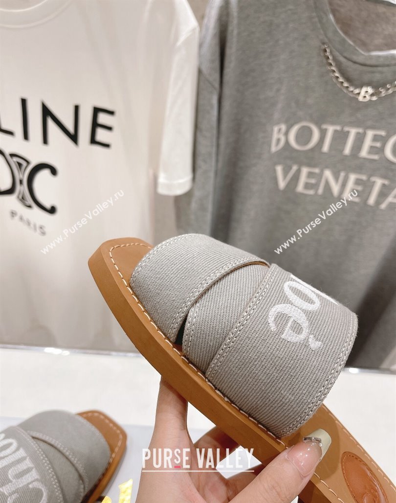 Chloe Woody Flat Slide Sandals with Embroidered Strap Denim Grey 2 2024 (MD-240227123)