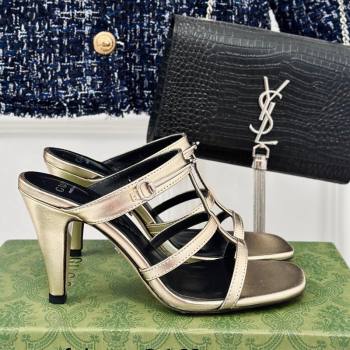 Gucci Slim Horsebit Leather Heel Slide Sandals 9.5cm Gold 2024 (MD-240228013)