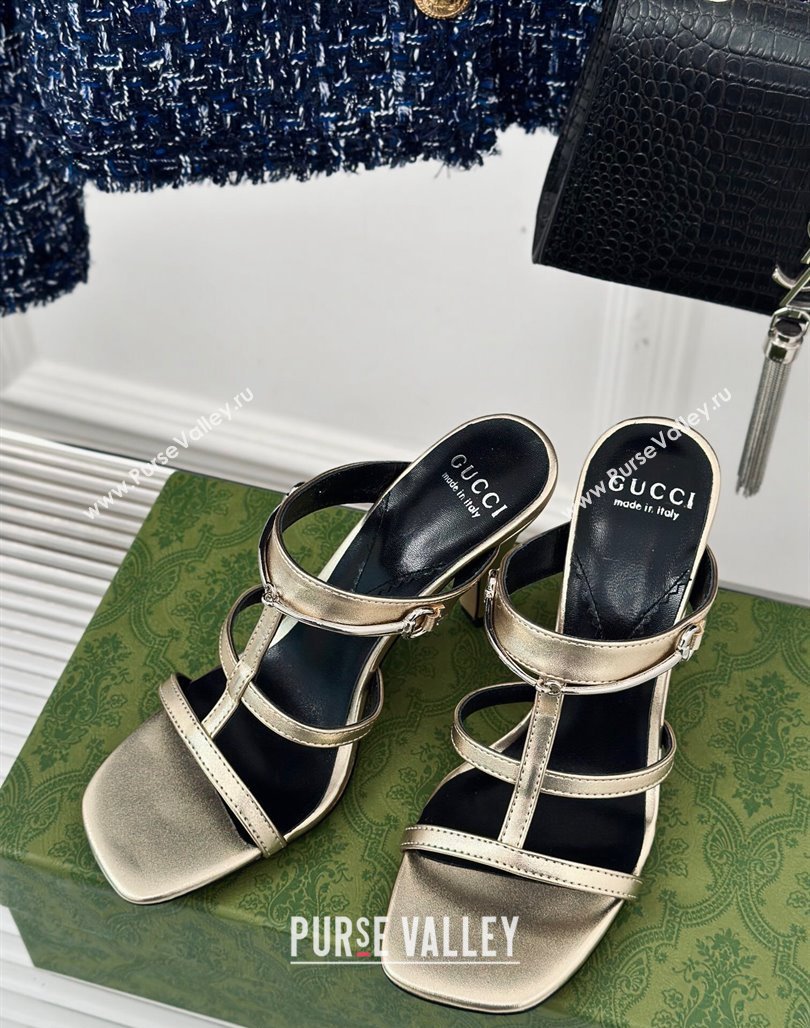 Gucci Slim Horsebit Leather Heel Slide Sandals 9.5cm Gold 2024 (MD-240228013)