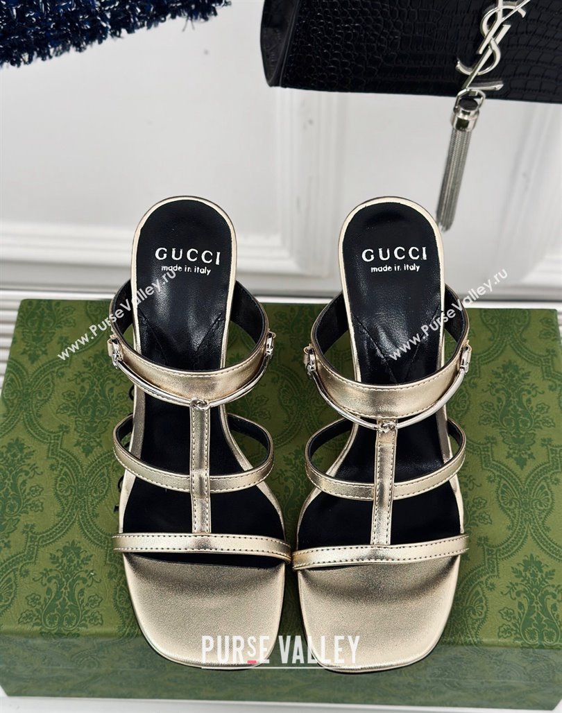 Gucci Slim Horsebit Leather Heel Slide Sandals 9.5cm Gold 2024 (MD-240228013)