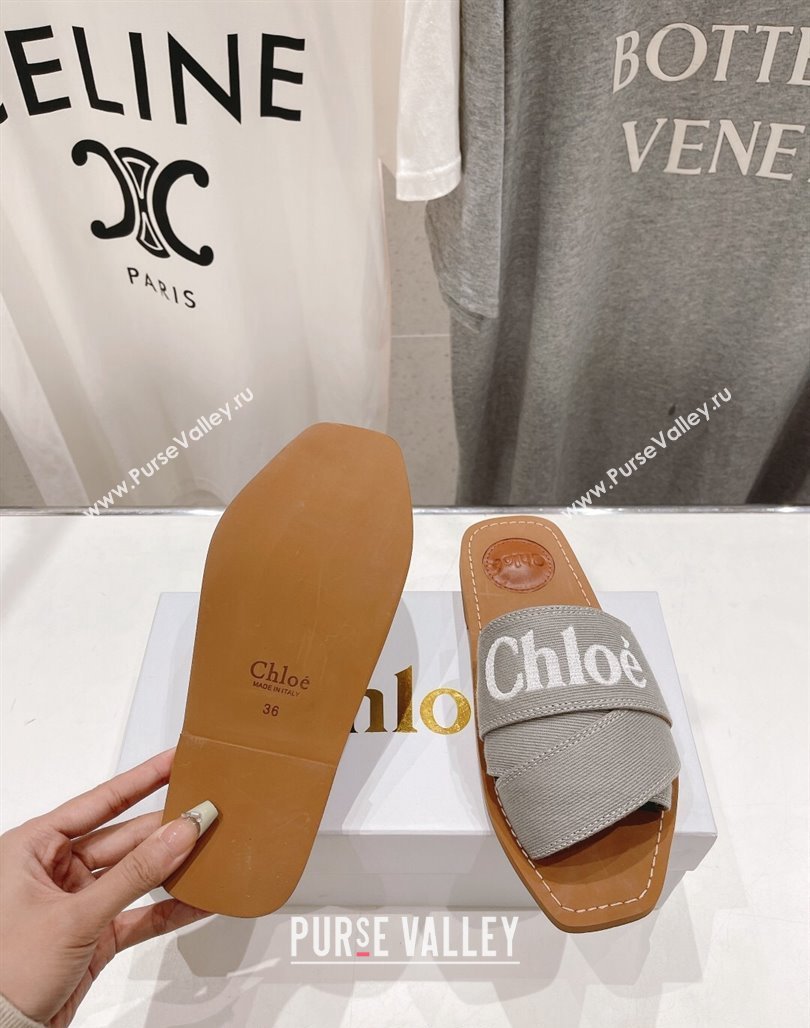 Chloe Woody Flat Slide Sandals with Embroidered Strap Denim Grey 2 2024 (MD-240227123)
