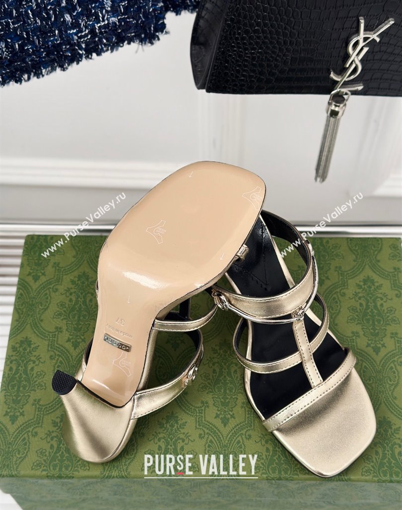 Gucci Slim Horsebit Leather Heel Slide Sandals 9.5cm Gold 2024 (MD-240228013)