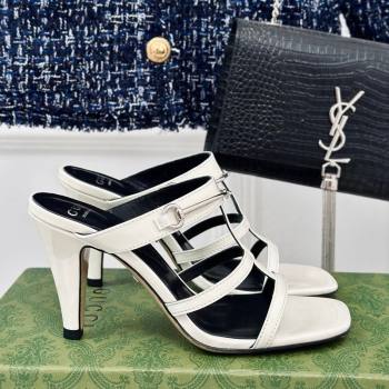 Gucci Slim Horsebit Leather Heel Slide Sandals 9.5cm White 2024 (MD-240228017)