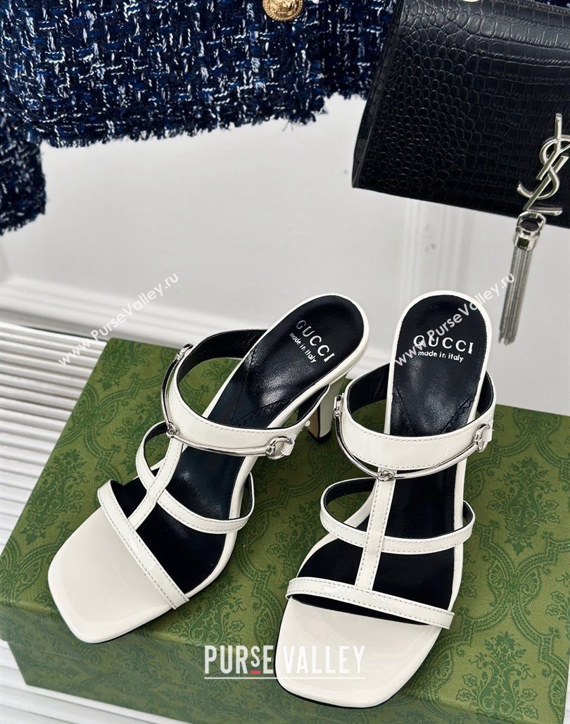 Gucci Slim Horsebit Leather Heel Slide Sandals 9.5cm White 2024 (MD-240228017)