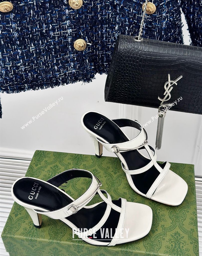 Gucci Slim Horsebit Leather Heel Slide Sandals 9.5cm White 2024 (MD-240228017)