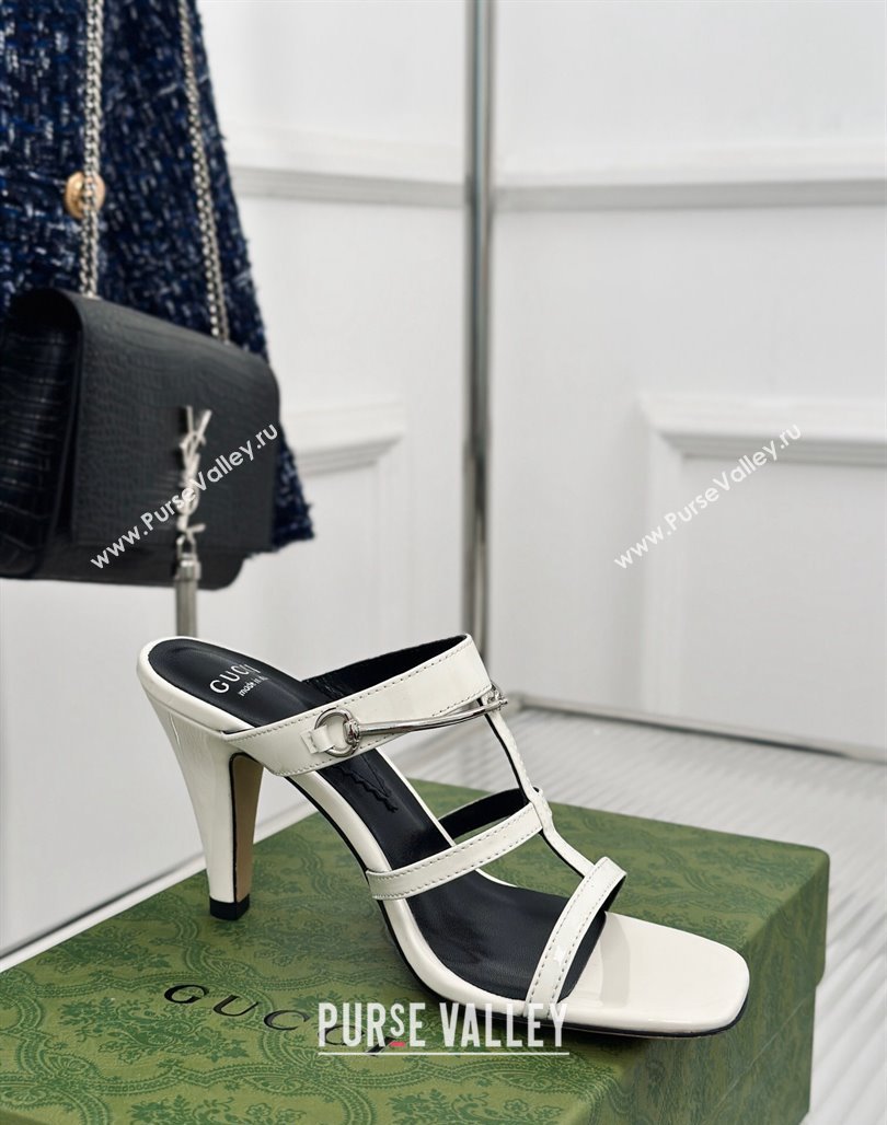 Gucci Slim Horsebit Leather Heel Slide Sandals 9.5cm White 2024 (MD-240228017)