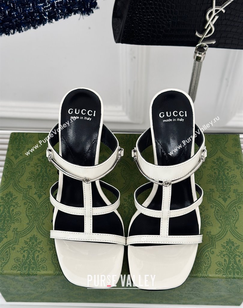 Gucci Slim Horsebit Leather Heel Slide Sandals 9.5cm White 2024 (MD-240228017)