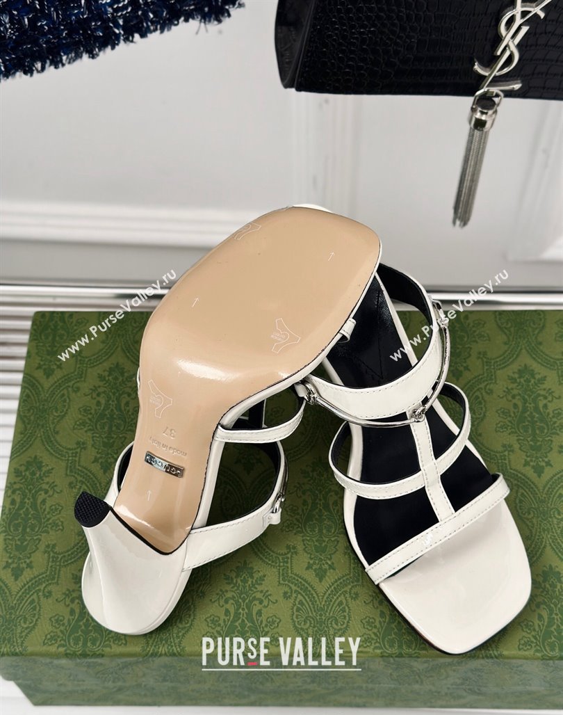 Gucci Slim Horsebit Leather Heel Slide Sandals 9.5cm White 2024 (MD-240228017)