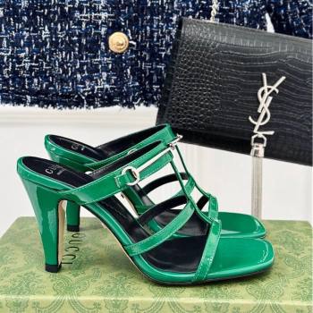 Gucci Slim Horsebit Leather Heel Slide Sandals 9.5cm Green 2024 (MD-240228018)