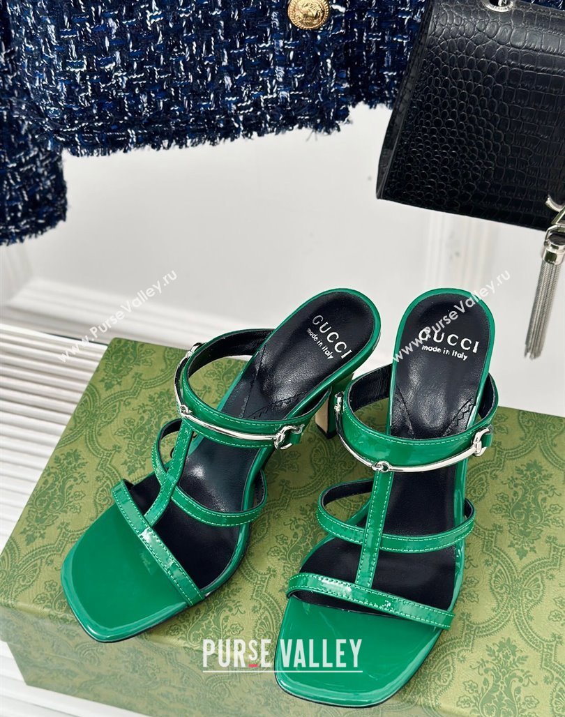 Gucci Slim Horsebit Leather Heel Slide Sandals 9.5cm Green 2024 (MD-240228018)