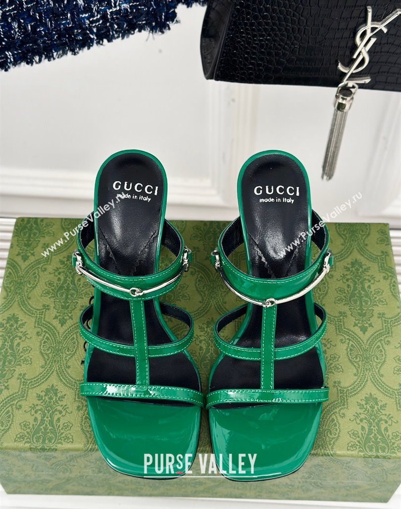 Gucci Slim Horsebit Leather Heel Slide Sandals 9.5cm Green 2024 (MD-240228018)