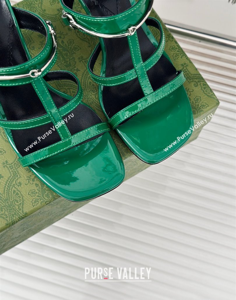 Gucci Slim Horsebit Leather Heel Slide Sandals 9.5cm Green 2024 (MD-240228018)