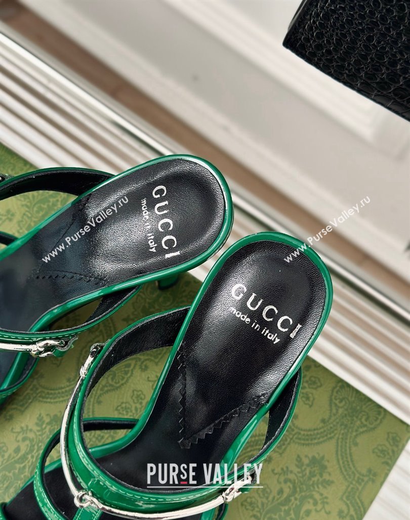 Gucci Slim Horsebit Leather Heel Slide Sandals 9.5cm Green 2024 (MD-240228018)
