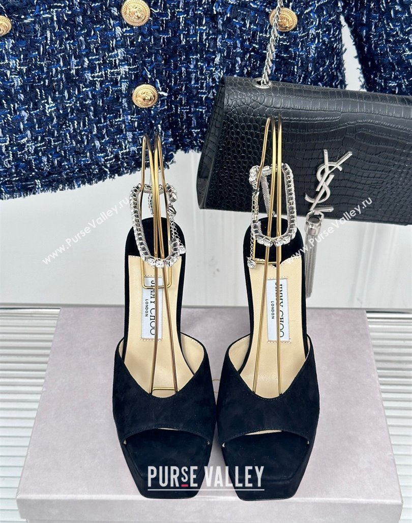 Jimmy Choo Saeda Sandal Platform 12.5cm in Suede with Crystals Ankle Strap Black 2024 (MD-240227102)