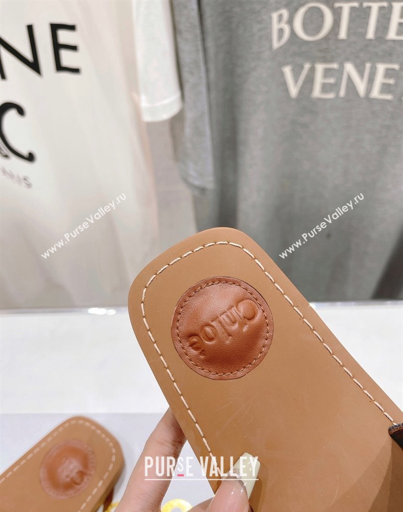 Chloe Woody Flat Slide Sandals with Embroidered Strap Denim Dark Blue 2024 (MD-240227125)