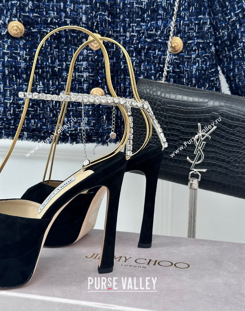 Jimmy Choo Saeda Sandal Platform 12.5cm in Suede with Crystals Ankle Strap Black 2024 (MD-240227102)