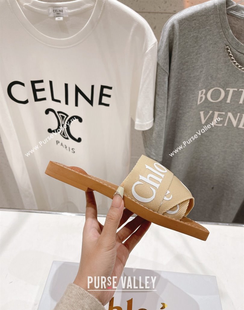 Chloe Woody Flat Slide Sandals in Original Ribbon Beige 2 2024 (MD-240227128)