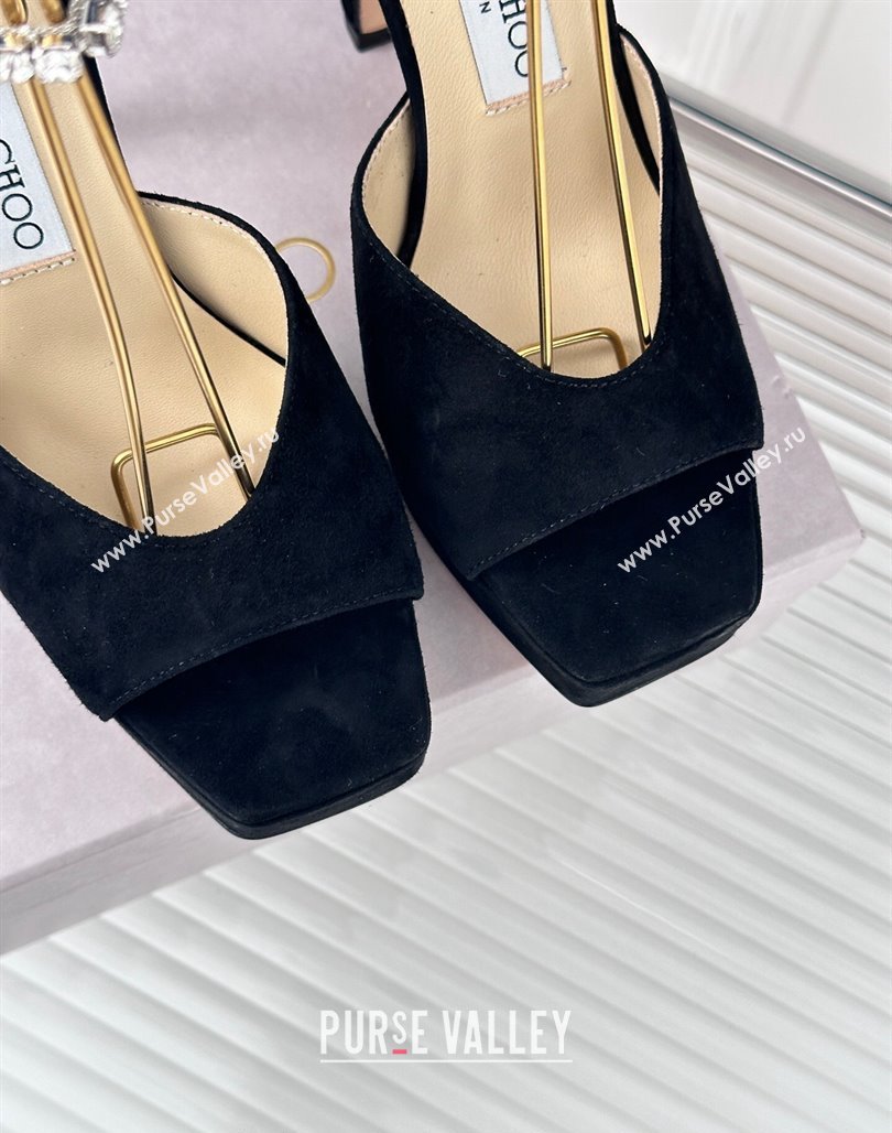 Jimmy Choo Saeda Sandal Platform 12.5cm in Suede with Crystals Ankle Strap Black 2024 (MD-240227102)