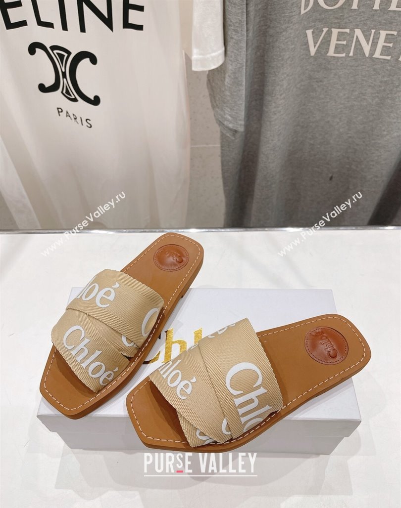 Chloe Woody Flat Slide Sandals in Original Ribbon Beige 2 2024 (MD-240227128)