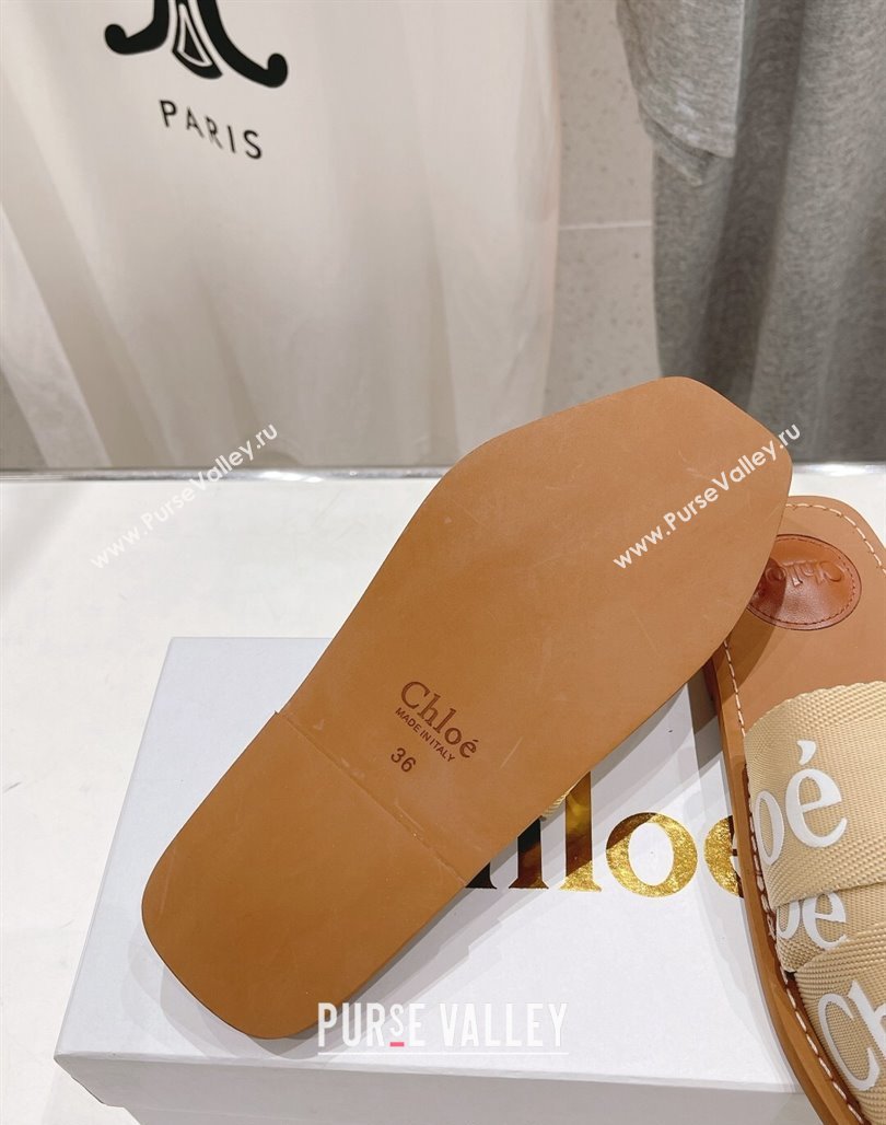 Chloe Woody Flat Slide Sandals in Original Ribbon Beige 2 2024 (MD-240227128)