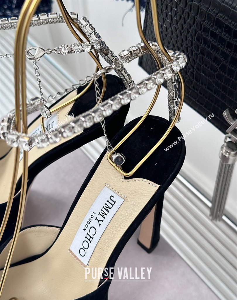 Jimmy Choo Saeda Sandal Platform 12.5cm in Suede with Crystals Ankle Strap Black 2024 (MD-240227102)