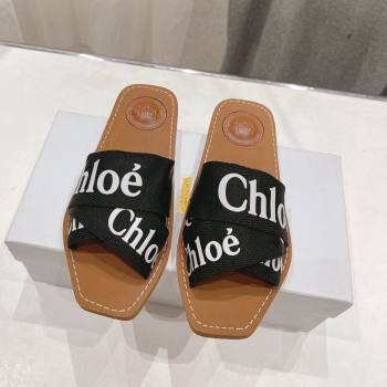 Chloe Woody Flat Slide Sandals in Original Ribbon Black/White 2024 (MD-240227130)