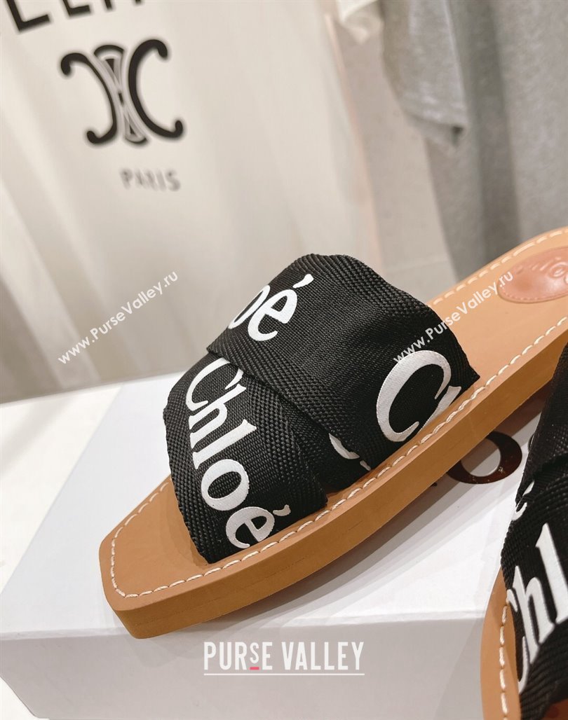 Chloe Woody Flat Slide Sandals in Original Ribbon Black/White 2024 (MD-240227130)