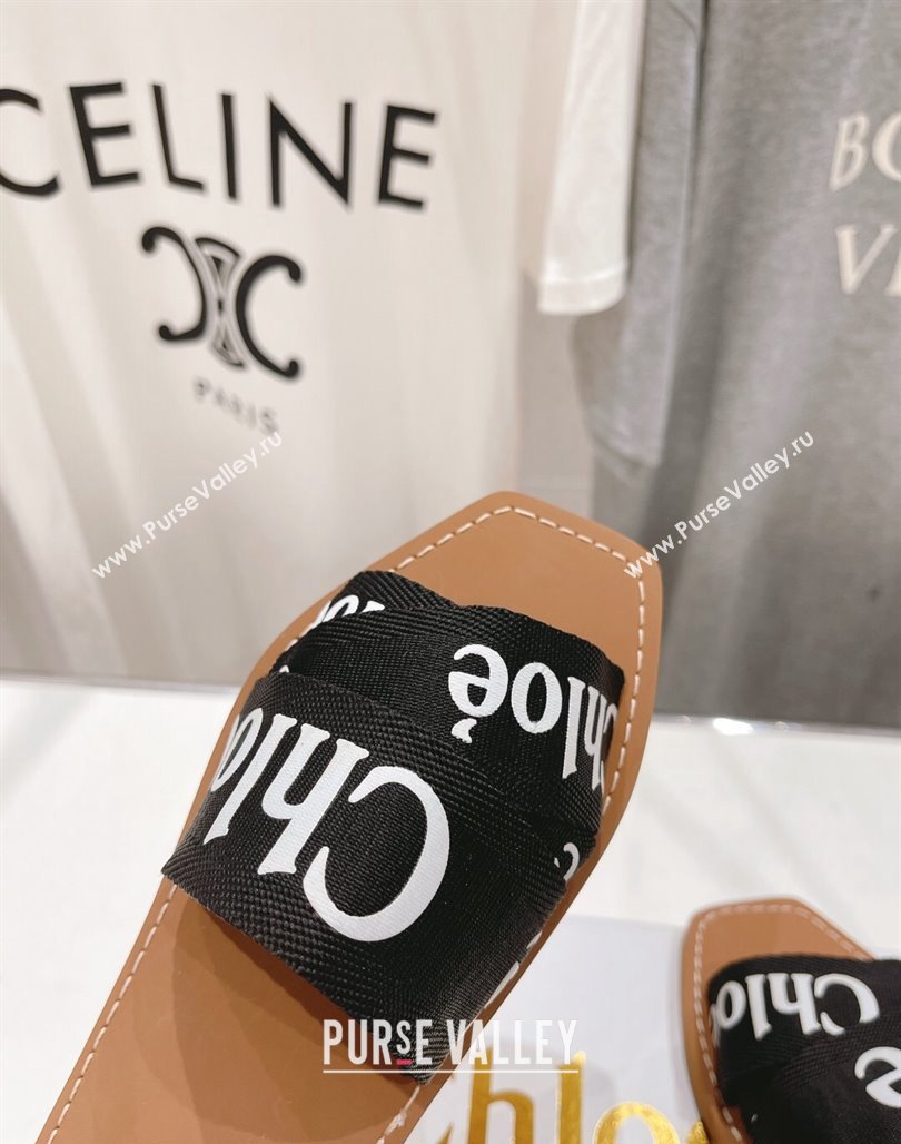 Chloe Woody Flat Slide Sandals in Original Ribbon Black/White 2024 (MD-240227130)