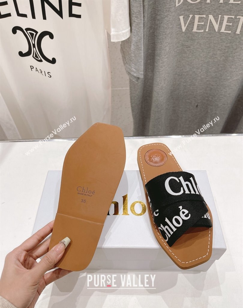 Chloe Woody Flat Slide Sandals in Original Ribbon Black/White 2024 (MD-240227130)